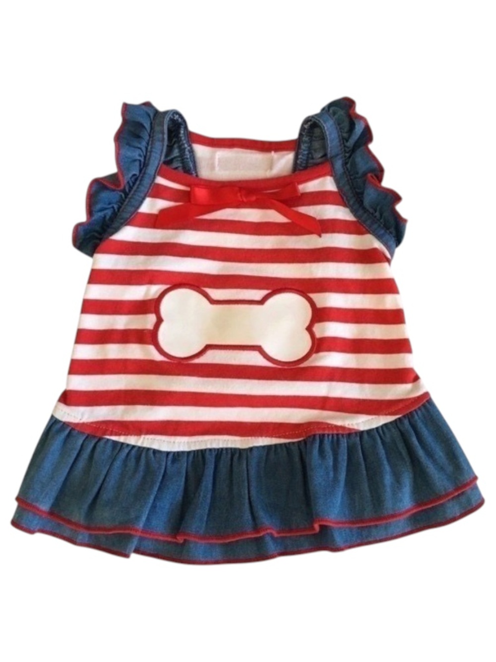 SimplyDog Striped Bone Denim Dog Dress Red Blue Size S